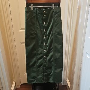LOFT Forest Green Maxi Skirt with Buttons